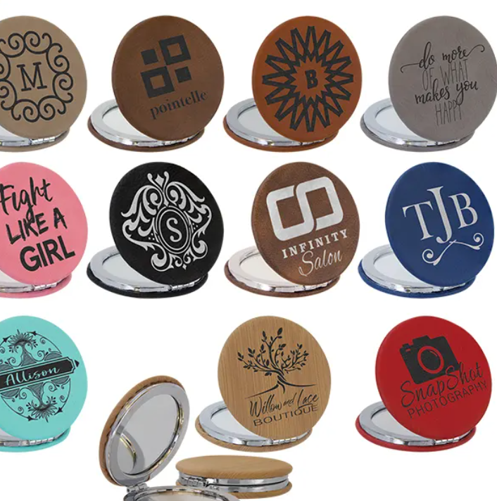Laser Leather Compact Mirror