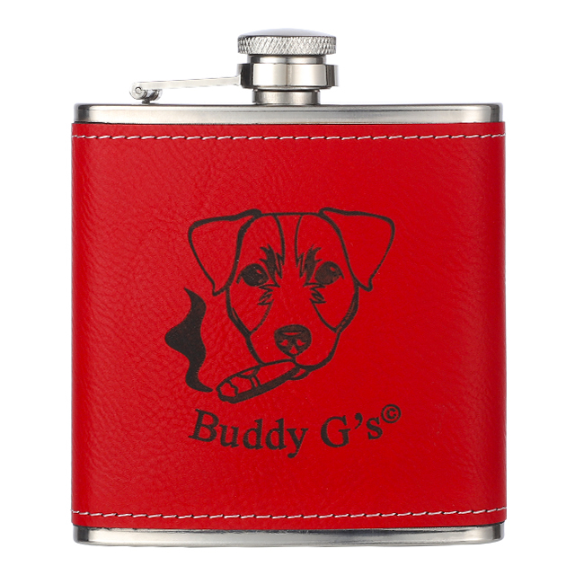 6oz Red Laser Leather Hip Flask